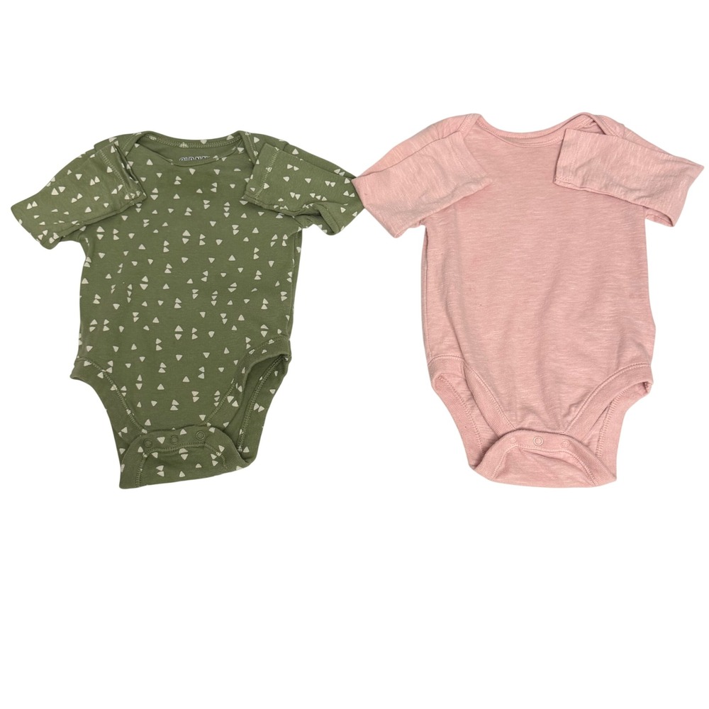 Old Navy Baby Bodysuit Set 2PK 3-6M Green Geometric Pink Long Sleeve‎ Snaps